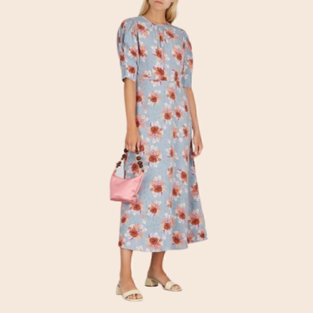 BY TiMo Lily Light Blue Floral-print Midi-Dress Size Small NWT
